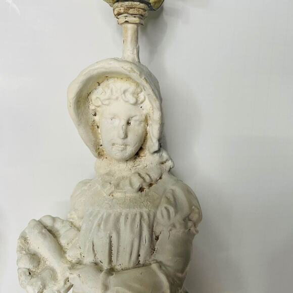 VINTAGE PAIR LARGE TABLE LAMPS CHALKWARE FIGURE WOMAN AND MAN - Picture 2 of 7